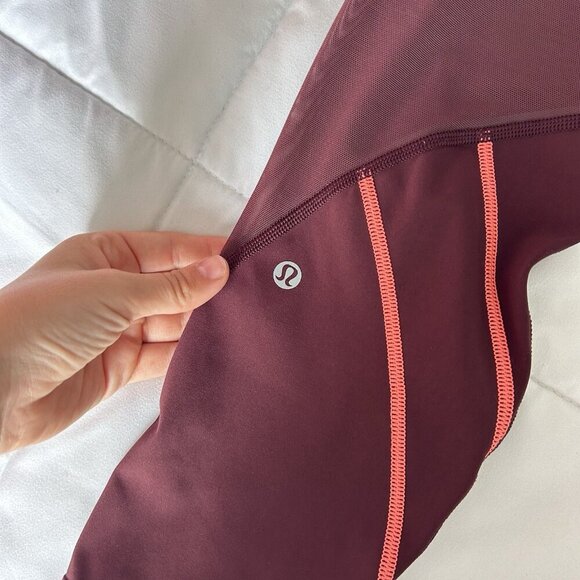 Lululemon All Meshed Up Leggings Maroon Pink Mesh Womens 8 Yoga Activewear - Picture 5 of 6